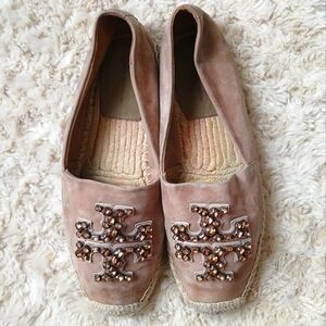 💎 Tory Burch Women's Shoes Embellished Logo Espadrille Flats